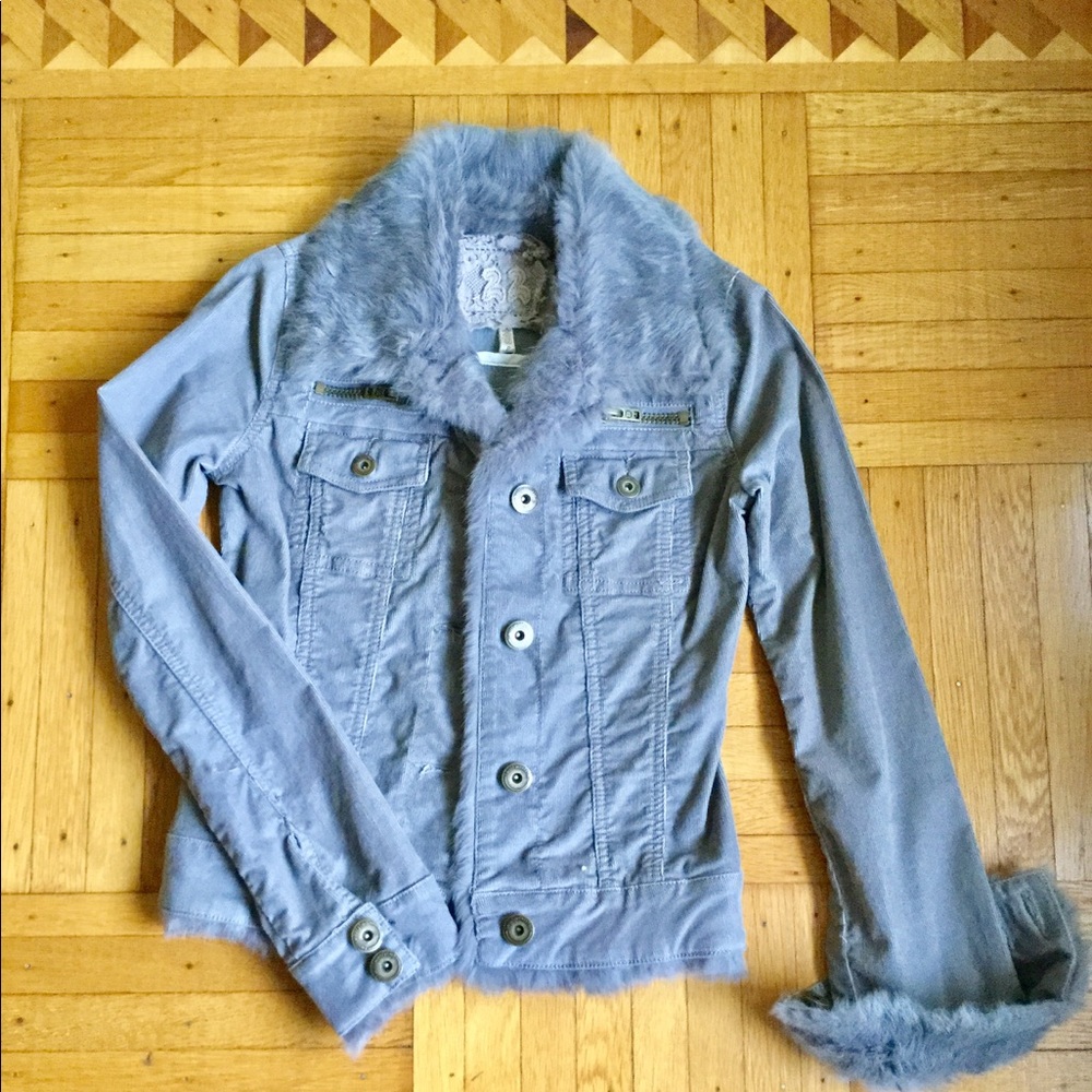 Twill 22 Corduroy Jacket with Rabbit Fur, Size P